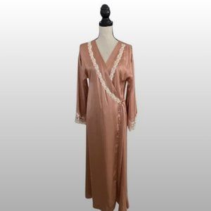 XS La Perla rose silk embroidered lace robe